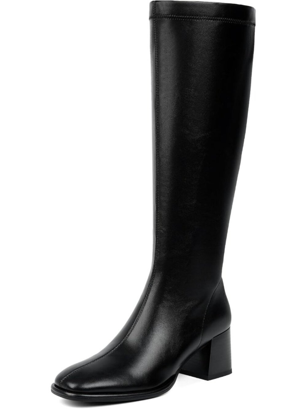 Stretchy Knee High Boots for Women - Chunky Heel, Square Toe, Tall Fashion